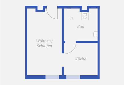 Grundriss einer Wohnung mit 40 Quadratmeter